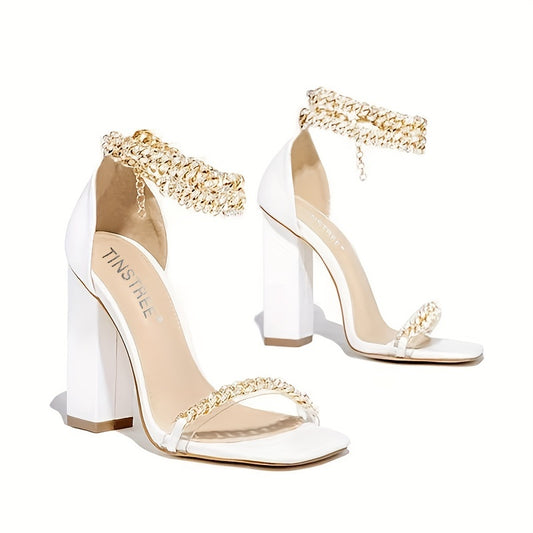 Rhinestone Ankle Strap High Heels - Glamorous Women's Shoes