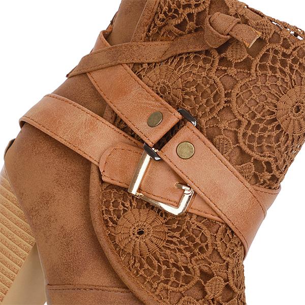 Women's Elegant Lace Flower Chunky Heel Booties 72625892S