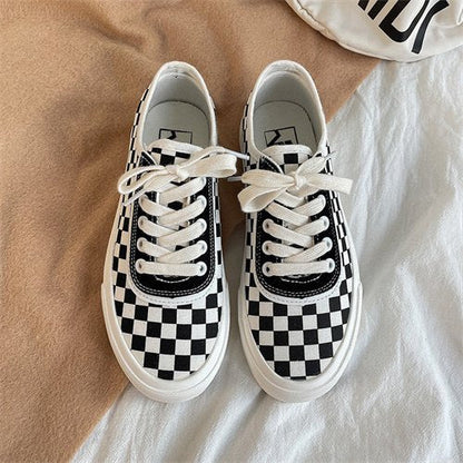 Women sneakers - autumn classic retro Korean casual lace checkerboard