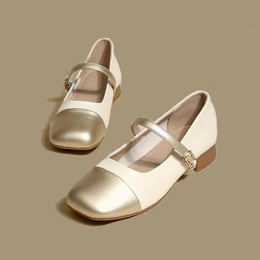 Women's Elegant Stitching Gold Flat Mary Jane 92784024S