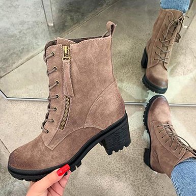 Mid Heel Suede Lacing Boots