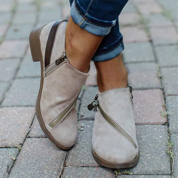 Women'S Casual Zip Block Heel Belt Buckle Ankle Boots 84448148C