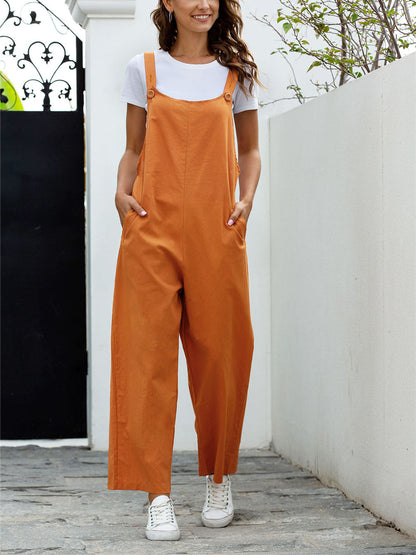 Sleeveless Square Neck Side Pocket Jumpsuits