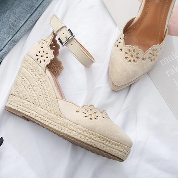 Women's Hollow Fashion Pointed Straw Wedge Sandals 96220722C