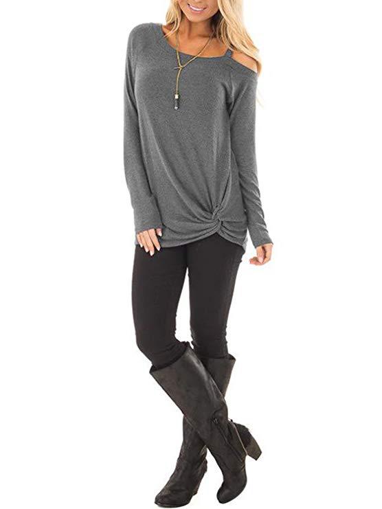 Knotted Cold Shoulder Long Sleeve T-Shirt