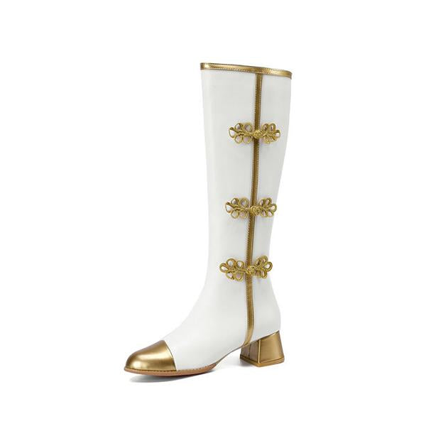 Women's Fashion Gold Side Zipper Knee Boots 77584196S