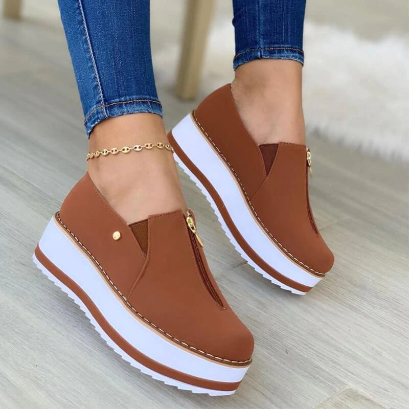 Women's Casual Daily Zipper Platform Heel Sneakers