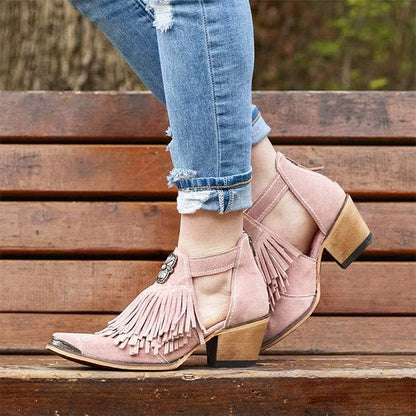 Women's Fashionable Chunky Heel Fringed Fashion Boots 82200069C