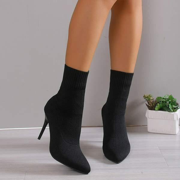 Women's Knitted Elastic Boots Pointed Toe Mid Tube High Heel Stiletto Sock Boots 50215949C