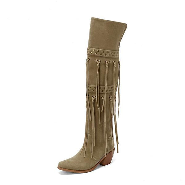 Women's Fashion Stud Tassel Chunky Heel Over-the-Knee Boots 25590507S