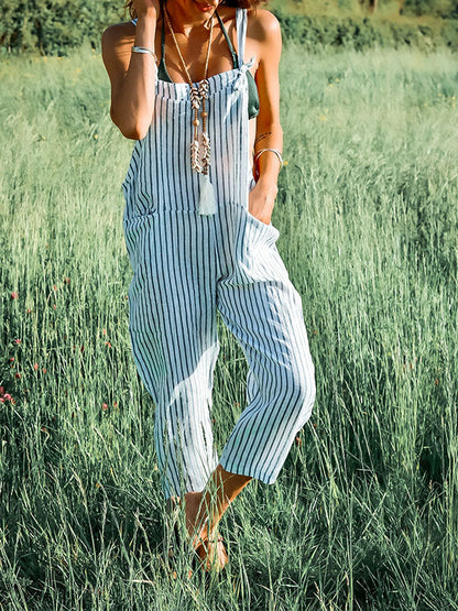 Women's Striped Suspenders Jumpsuit Overalls