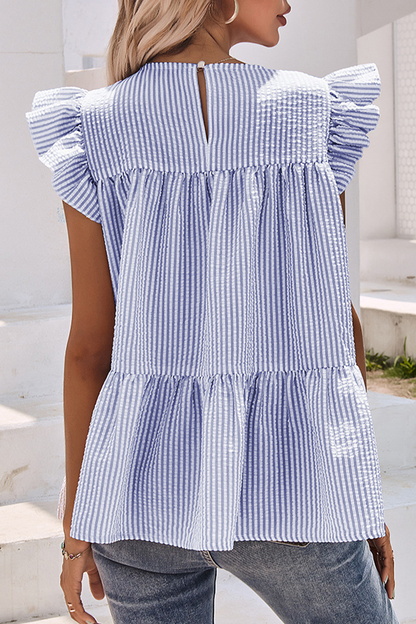 Casual Print Flounce O Neck T-Shirts(3 colors)
