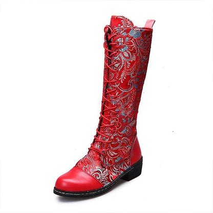 Women'S Ethnic Print Lace Up Side Zip Boots 96837984