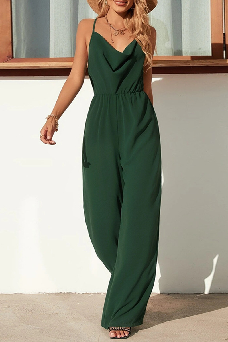 Casual Solid Patchwork Spaghetti Strap Straight Jumpsuits