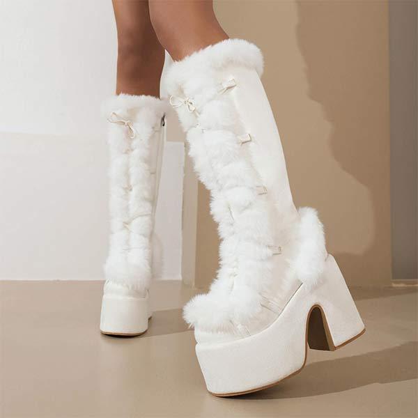 Women's Fur Boots Platform High Heel Gothic Boots 55363358C