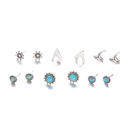 Boho Turquoise Stud Earring Set