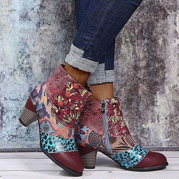 Women'S High Heel Block Heel Print Ankle Boots 98466130