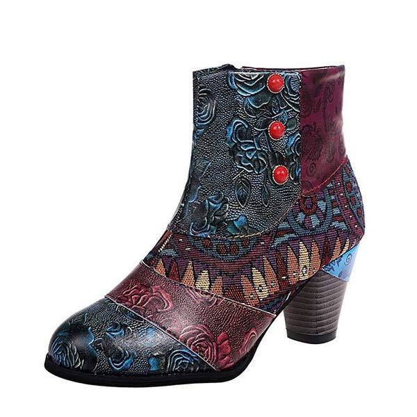 Women'S High Heel Block Heel Print Ankle Boots 98466130