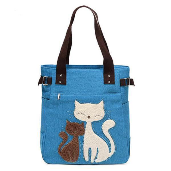 Casual Cute Cat Large Capacity Canvas Handbag Shoulder Bag