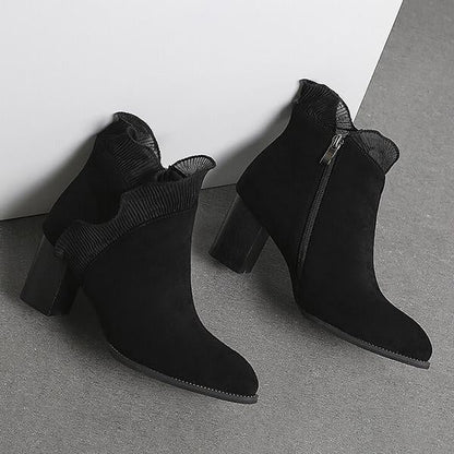 Women's Elegant Lace Trim Chunky Heel Ankle Boots 41832404S