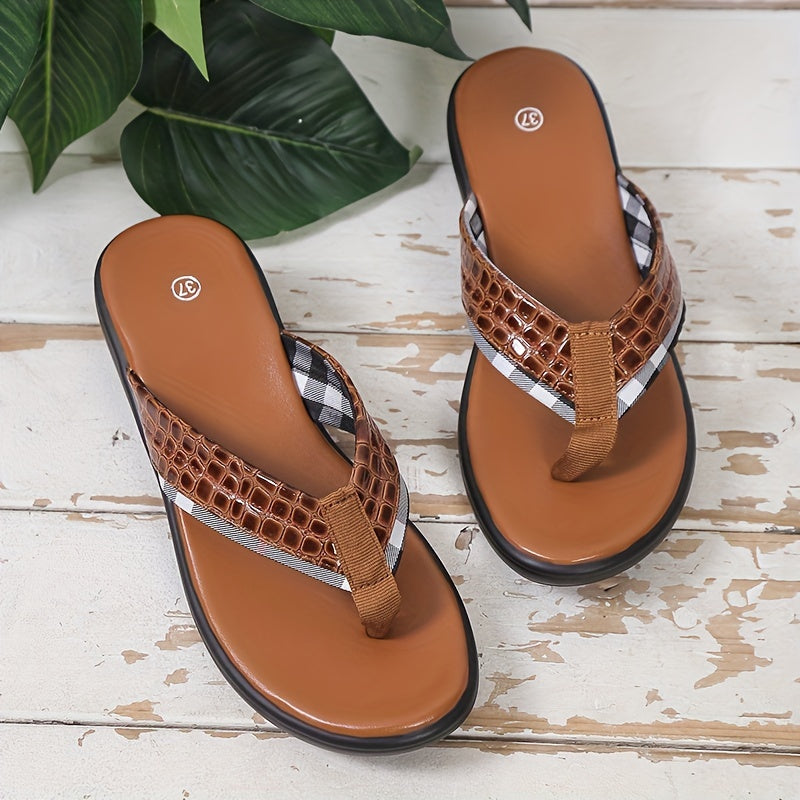 Women's Crocodile Embossed Flip Flops