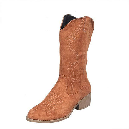 Women'S Chunky Mid Heel Cowboy Boots 93001281C