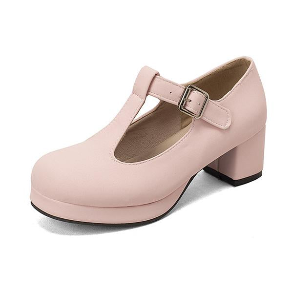 Women's Fashion T-Strap Candy-Colored Chunky Heels 61496076C