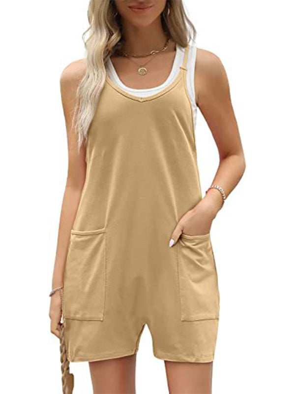 Women's Cozy Soft Sleeveless Large Pocket Romper