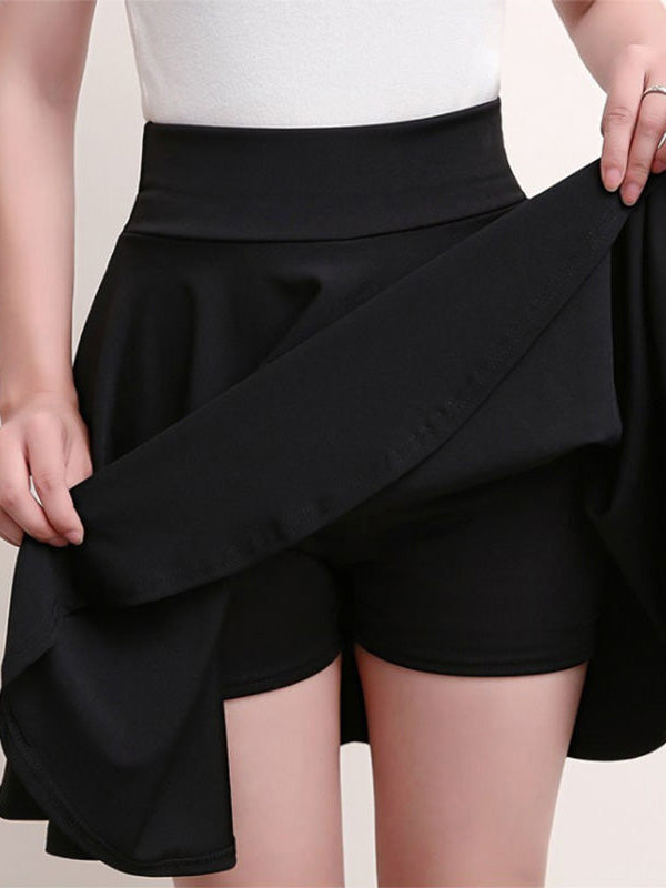 A-line Elastic Waist Pleated Skirts Attached Shorts