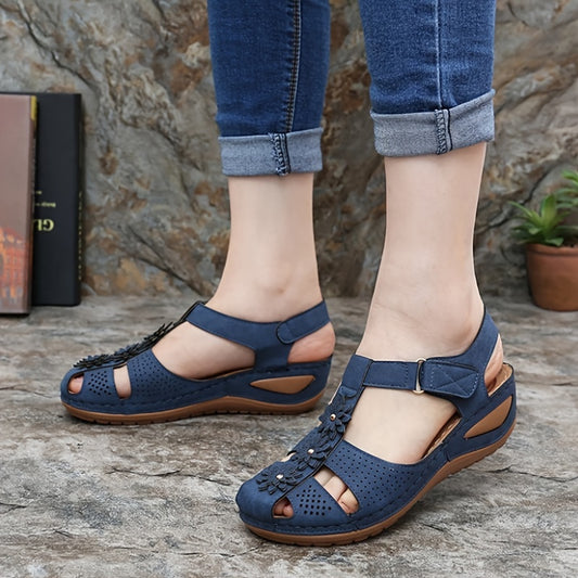 Faux Leather Hook & Loop Sandals - Women's Open Toe Casual Shoes