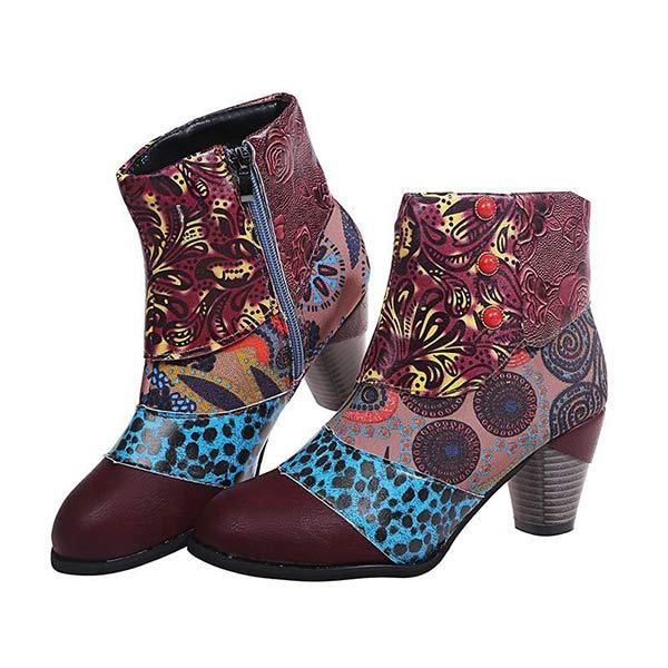 Women'S High Heel Block Heel Print Ankle Boots 98466130