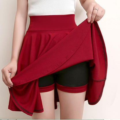 A-line Elastic Waist Pleated Skirts Attached Shorts