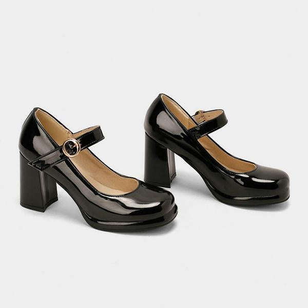 Women's Elegant Round Toe Buckle Chunky Heels 16505544C