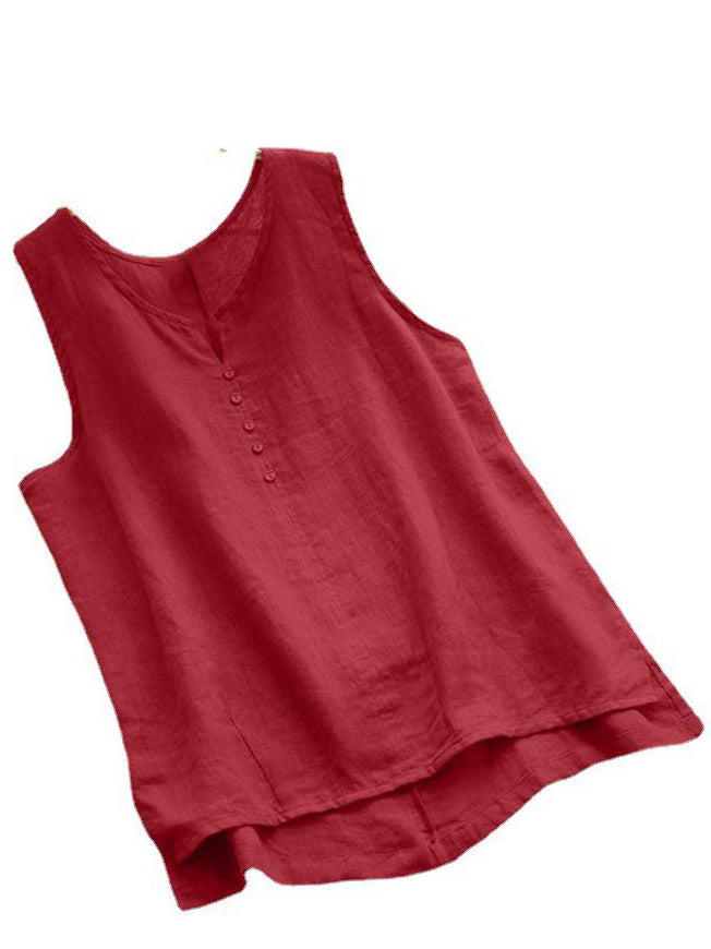 Women's Casual Loose Sleeveless Solid Color Linen Top