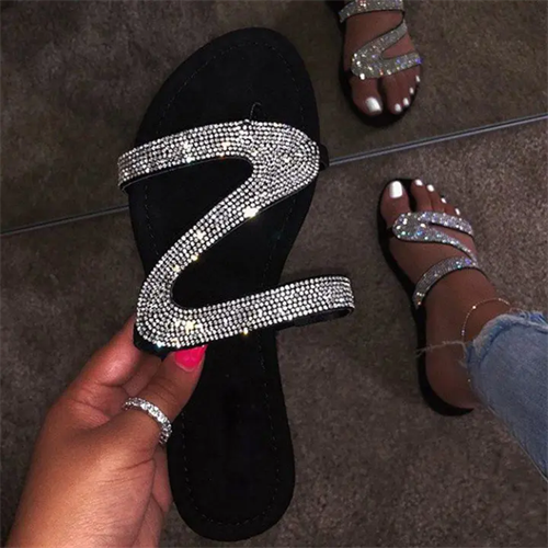 Women's Slip-On Flat With Open Toe Rhinestone Sandals