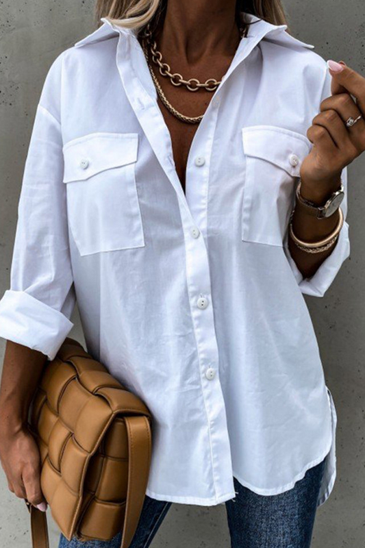 Casual Solid Patchwork Turndown Collar Blouses