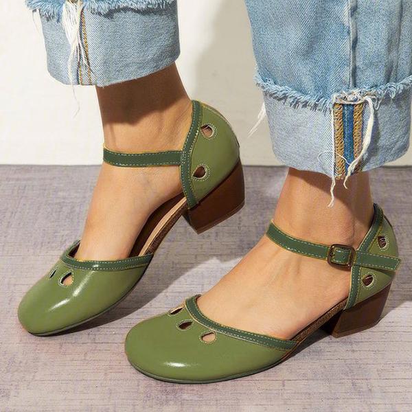 Women's Comfy Buckle Strap Pumps Low Heel Sandals