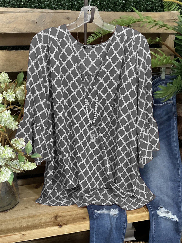 Loose Western Circle Print Long Sleeve Top