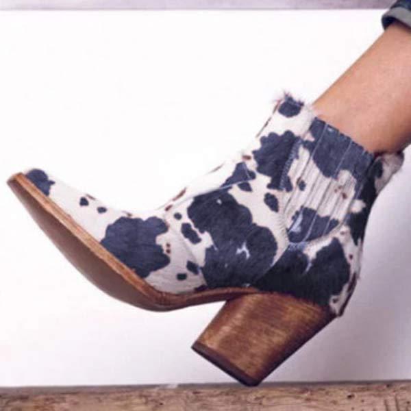 Women's Milk Pattern Chunky Heel High-Heel Ankle Boots 71490947C