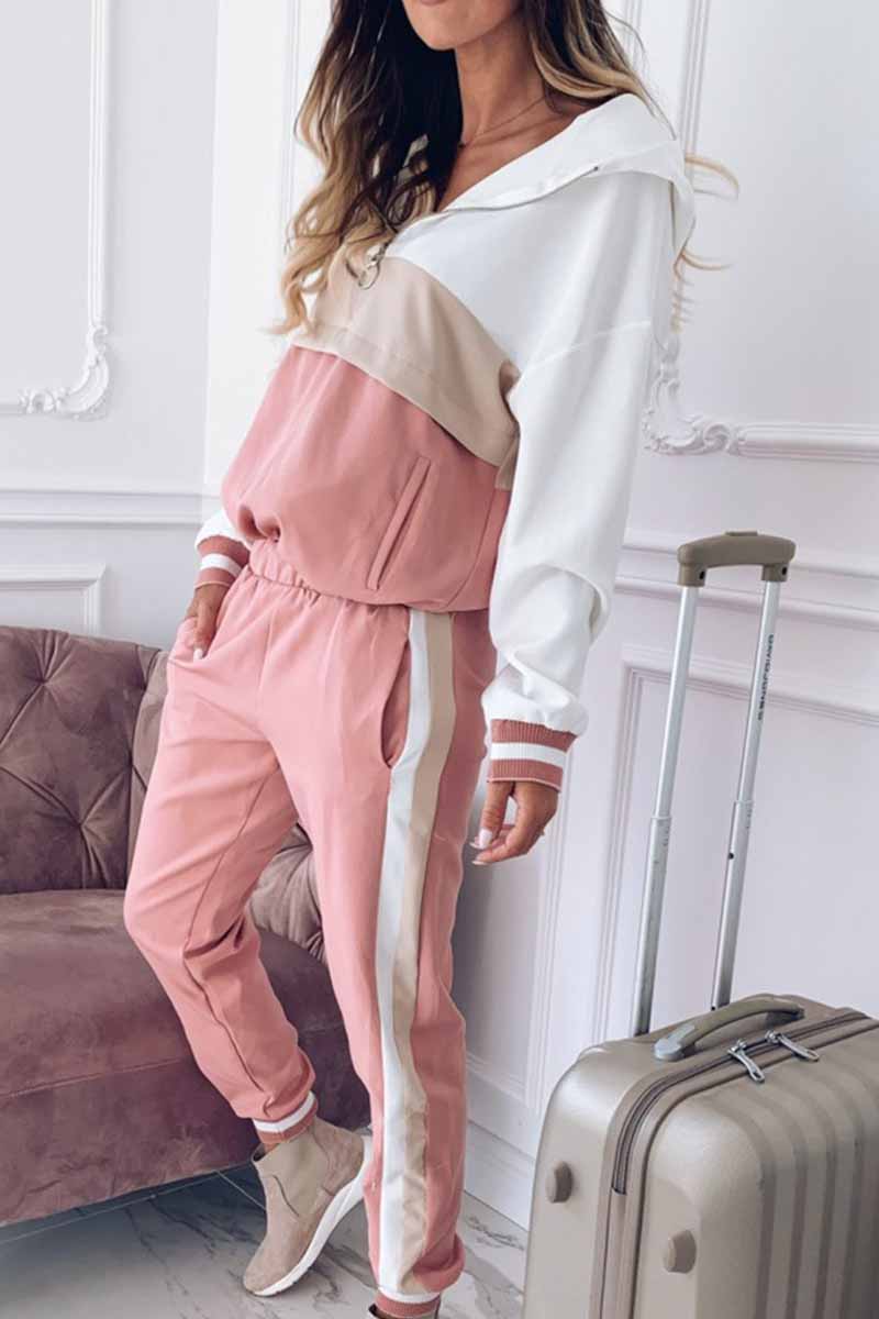 Elegant Solid Patchwork Hooded Collar Long Sleeve Two Pieces