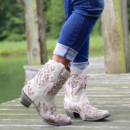 Women'S Embroidered Cutout High Heel Fashion Boots 74450280C