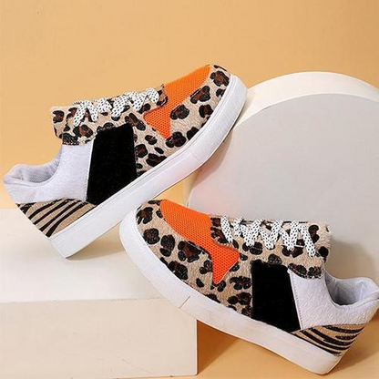 Toe Patchwork Leopard Print Sneakers