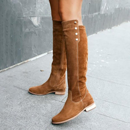 Women's Comfort Low Heel Round Toe Suede Tall Boots 16686893C