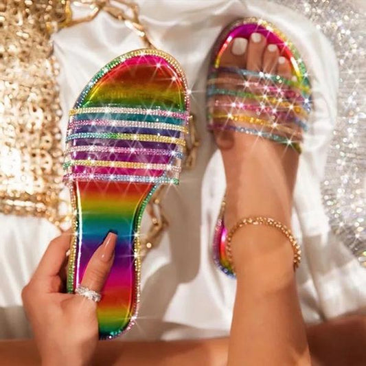 Women's Fashion Color Rhinestone Flat Slippers 41430203C