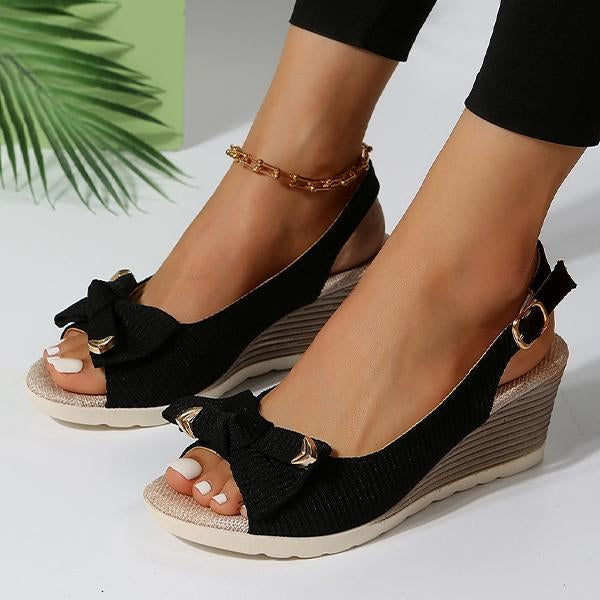 Women's Elegant Bow Flat Wedge Roman Sandals 15673684C
