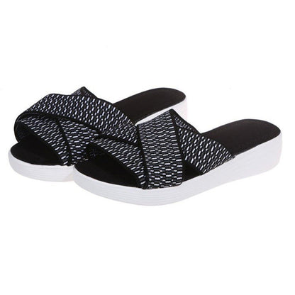 Women's Flat Wedge Fly Knit Cross Sandals