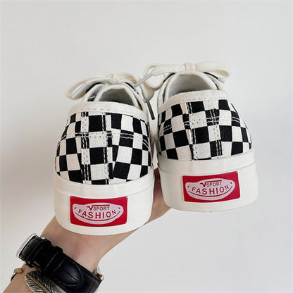 Women sneakers - autumn classic retro Korean casual lace checkerboard