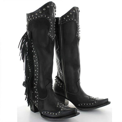 Women'S Fringed Chunky Mid Heel Boots 98280949C