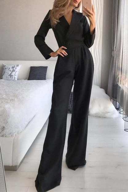 Fashion Elegant Turndown Collar Straight Jumpsuits(3 Colors)