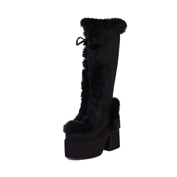 Women's Fur Boots Platform High Heel Gothic Boots 55363358C